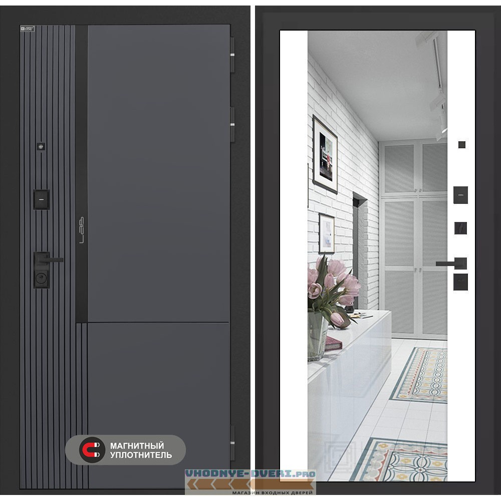 Входная дверь Лаб 2 Про с зеркалом Максимум - Белый софт