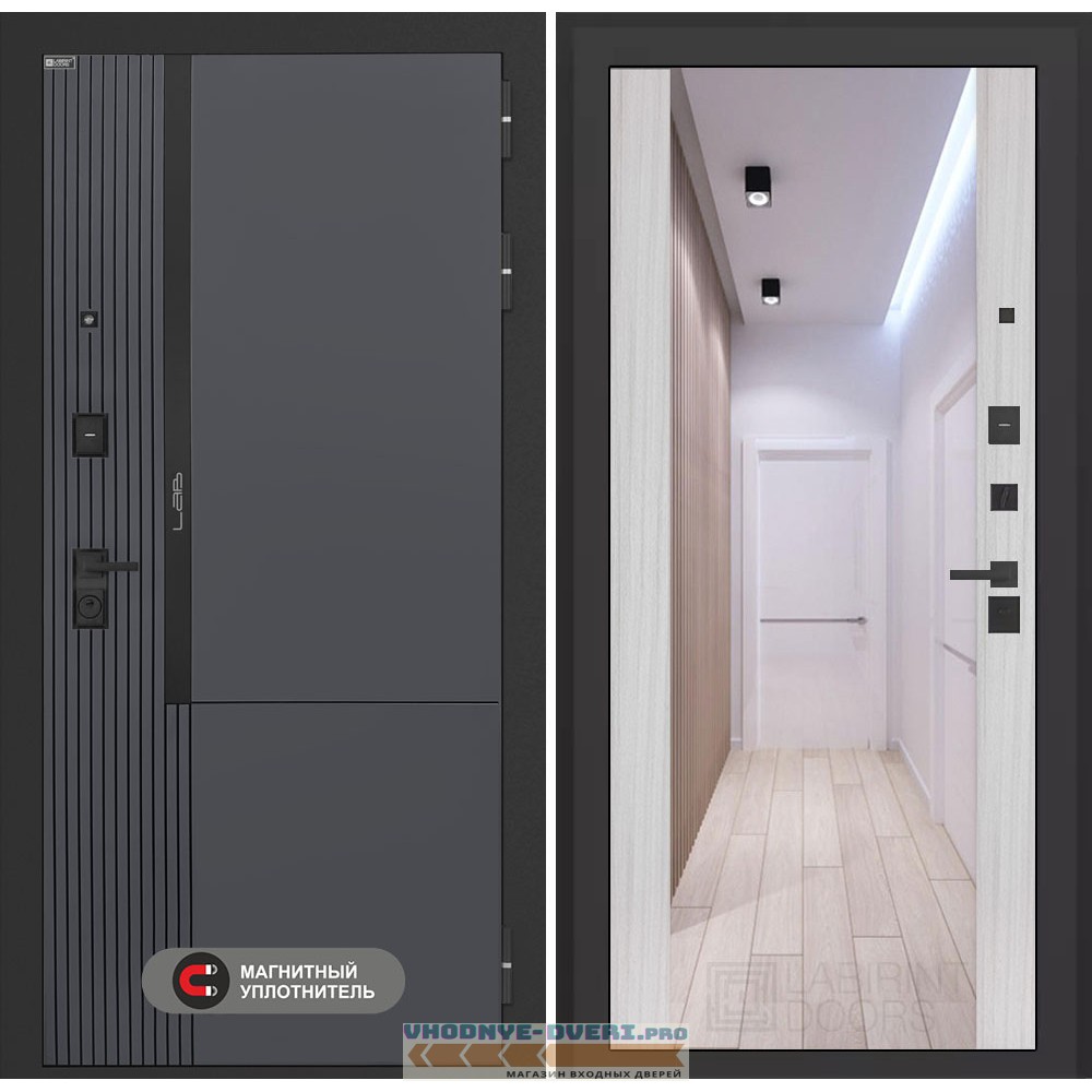 Входная дверь Лаб 2 Про с зеркалом Максимум - Сандал белый