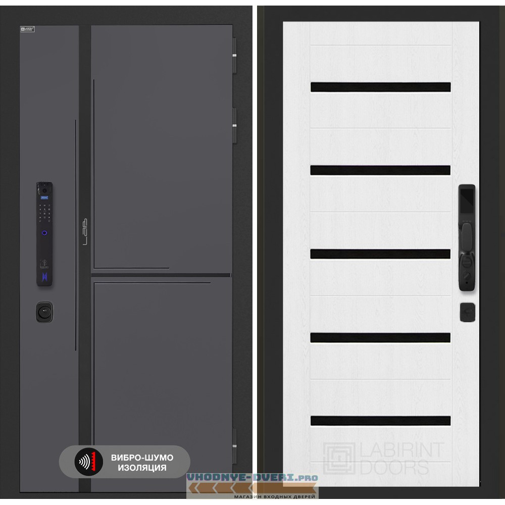 Входная дверь Лабиринт Лаб 3 Смарт 01 - Белое дерево, стекло черное