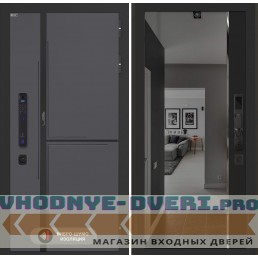 Входная дверь Лабиринт Лаб 3 Смарт с зеркалом (тонированное) Панорама - Черный кварц