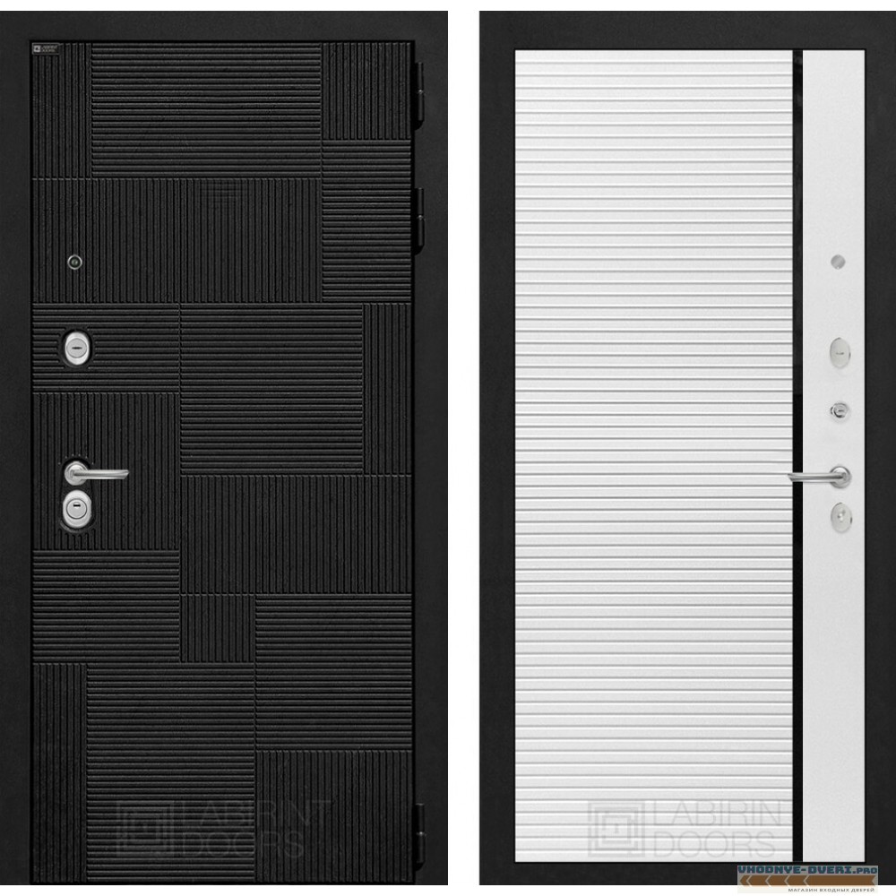 Входная дверь Лабиринт PAZL 22 - Белый софт, черный молдинг