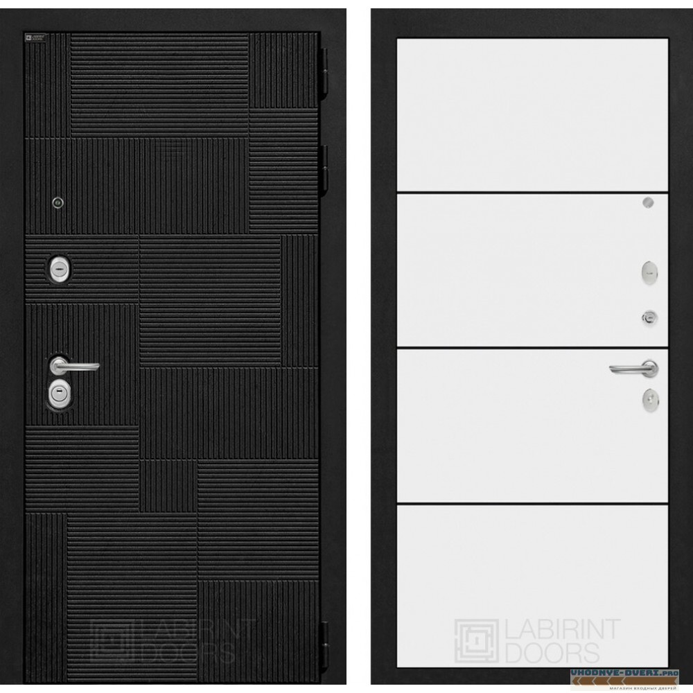 Входная дверь Лабиринт PAZL 25 - Белый софт, черный молдинг