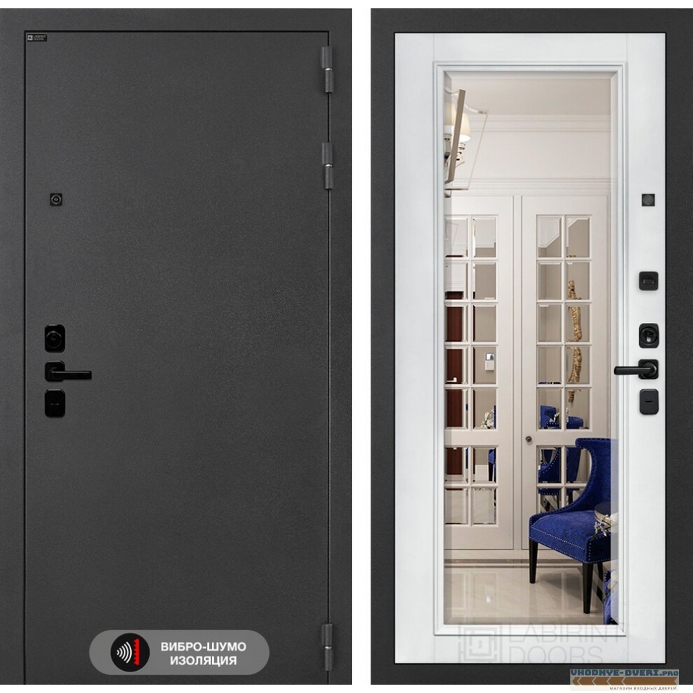 Входная дверь Лабиринт ACUSTIC с Зеркалом Фацет - Белый софт