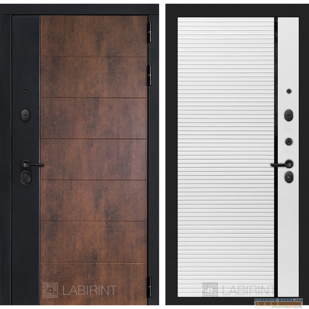 Входная дверь Лабиринт ТЕХНО 22 - Белый софт, черная вставка