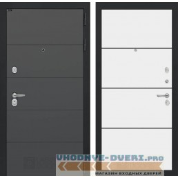 Входная дверь Лабиринт ART графит 25 - Белый софт, черный молдинг (наружная)