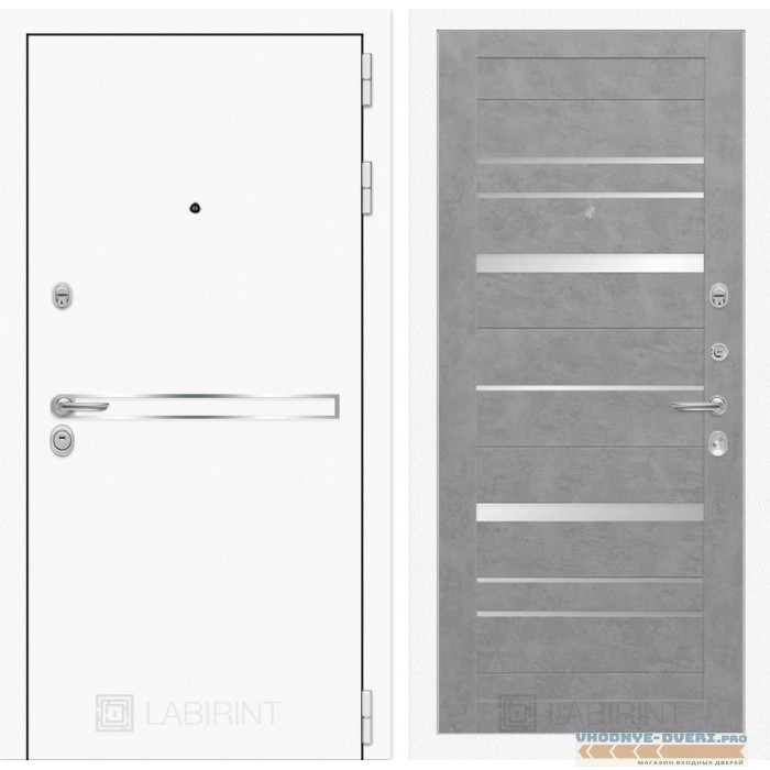 Входная дверь Лабиринт Лайн WHITE 20 - Бетон светлый, зеркальные вставки