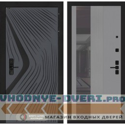 Входная дверь LEOLAB с Зеркалом 32 тонированным - Серый рельеф софт