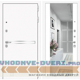 Входная дверь Лабиринт Лайн WHITE с зеркалом Максимум с тонировкой - Черный кварц
