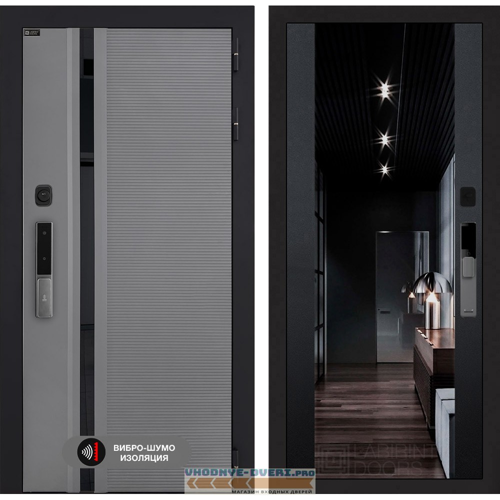 Входная дверь Пиано Смарт 2.0 с зеркалом (тонированное) Максимум - Черный кварц