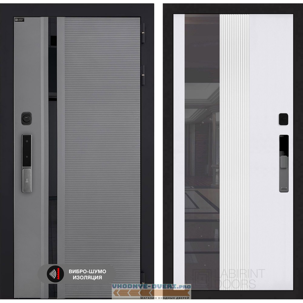 Входная дверь Пиано Смарт 2.0 с зеркалом (тонированным) 32 - Белый рельеф софт