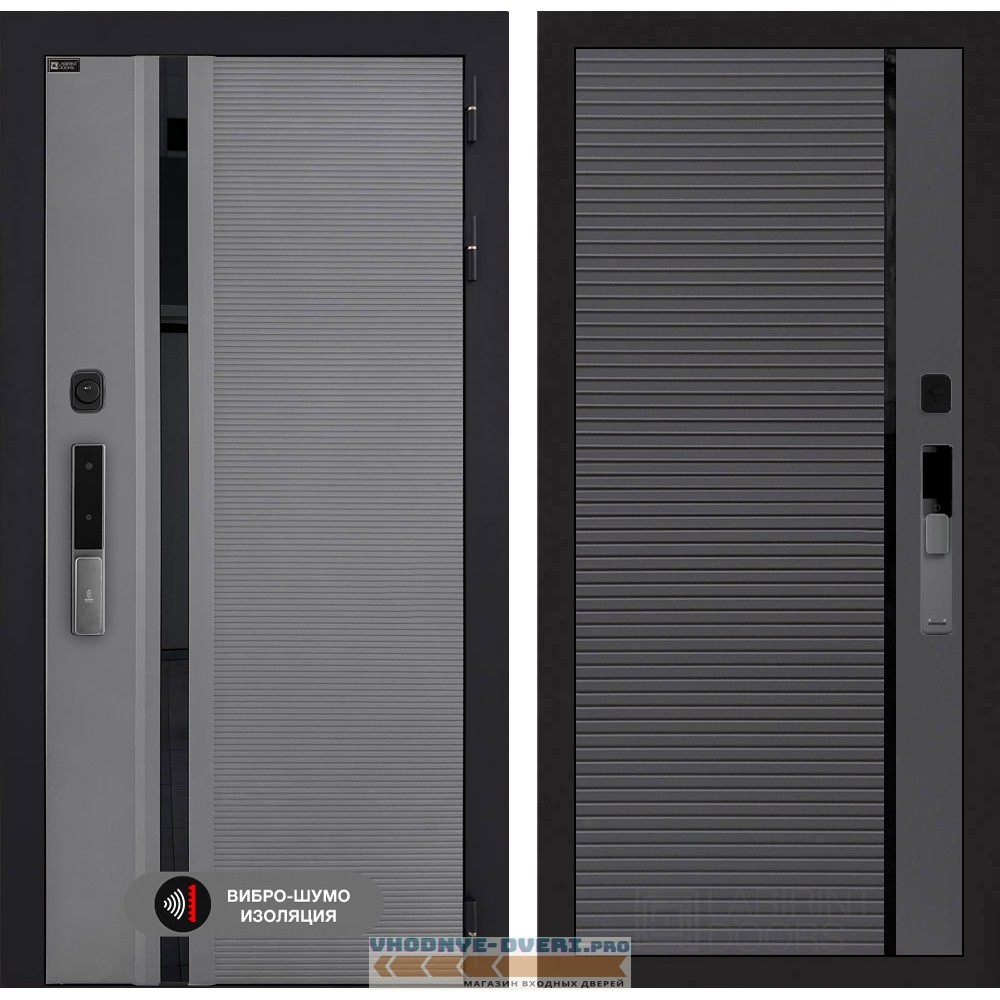 Входная дверь Пиано Смарт 2.0 панель 22 - Графит софт, черная вставка