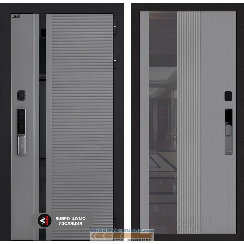 Входная дверь Пиано Смарт 2.0 с зеркалом (тонированным) 32 - Серый рельеф софт