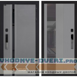 Входная дверь Пиано Смарт 2.0 с зеркалом (тонированным) 32 - Серый рельеф софт