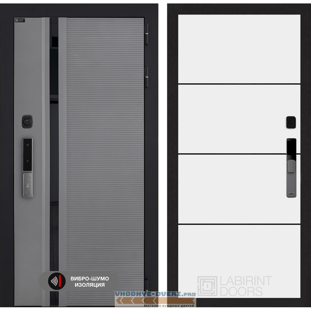 Входная дверь Пиано Смарт 2.0 панель 25 - Белый софт, черный молдинг