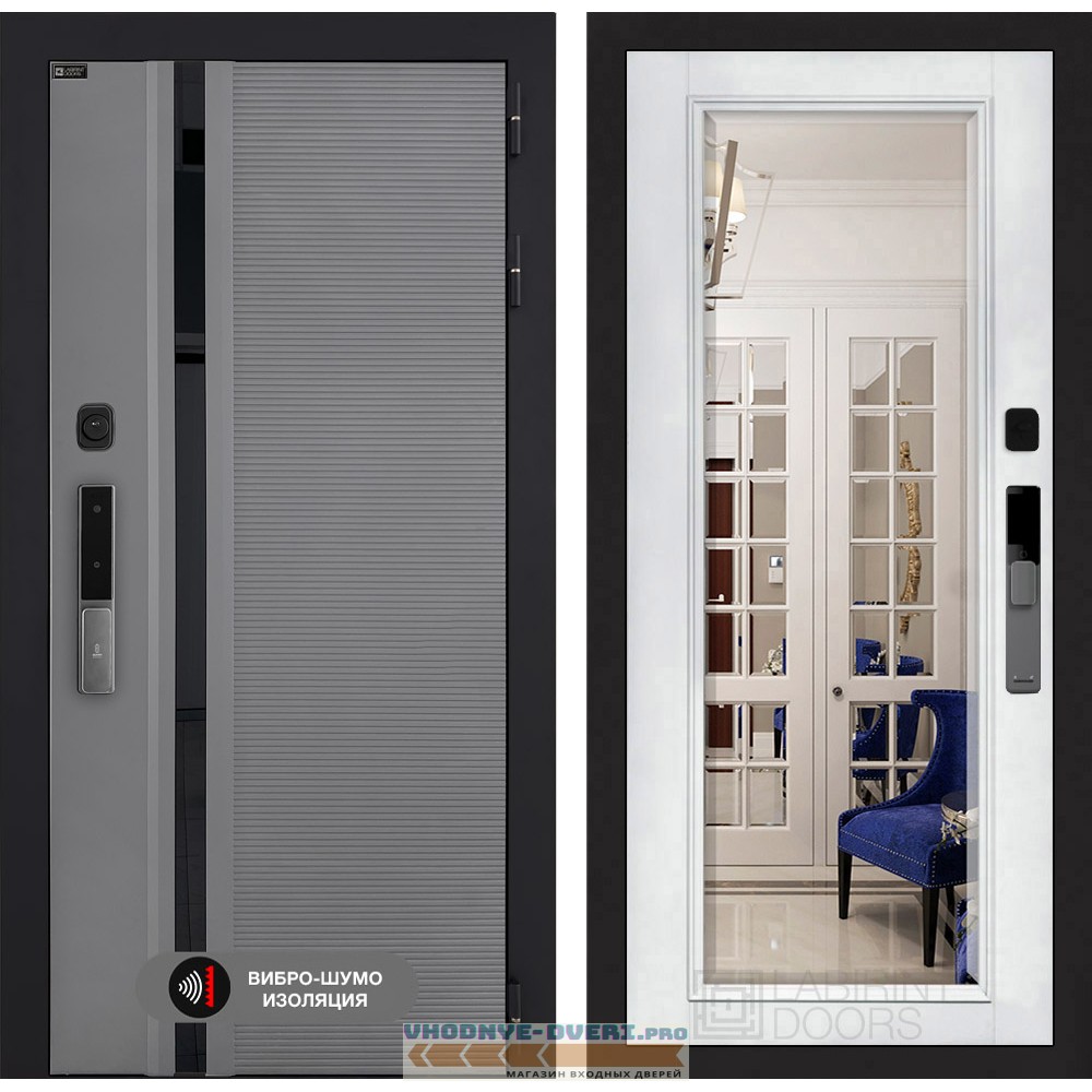 Входная дверь Пиано Смарт 2.0 с Зеркалом Фацет - Белый софт