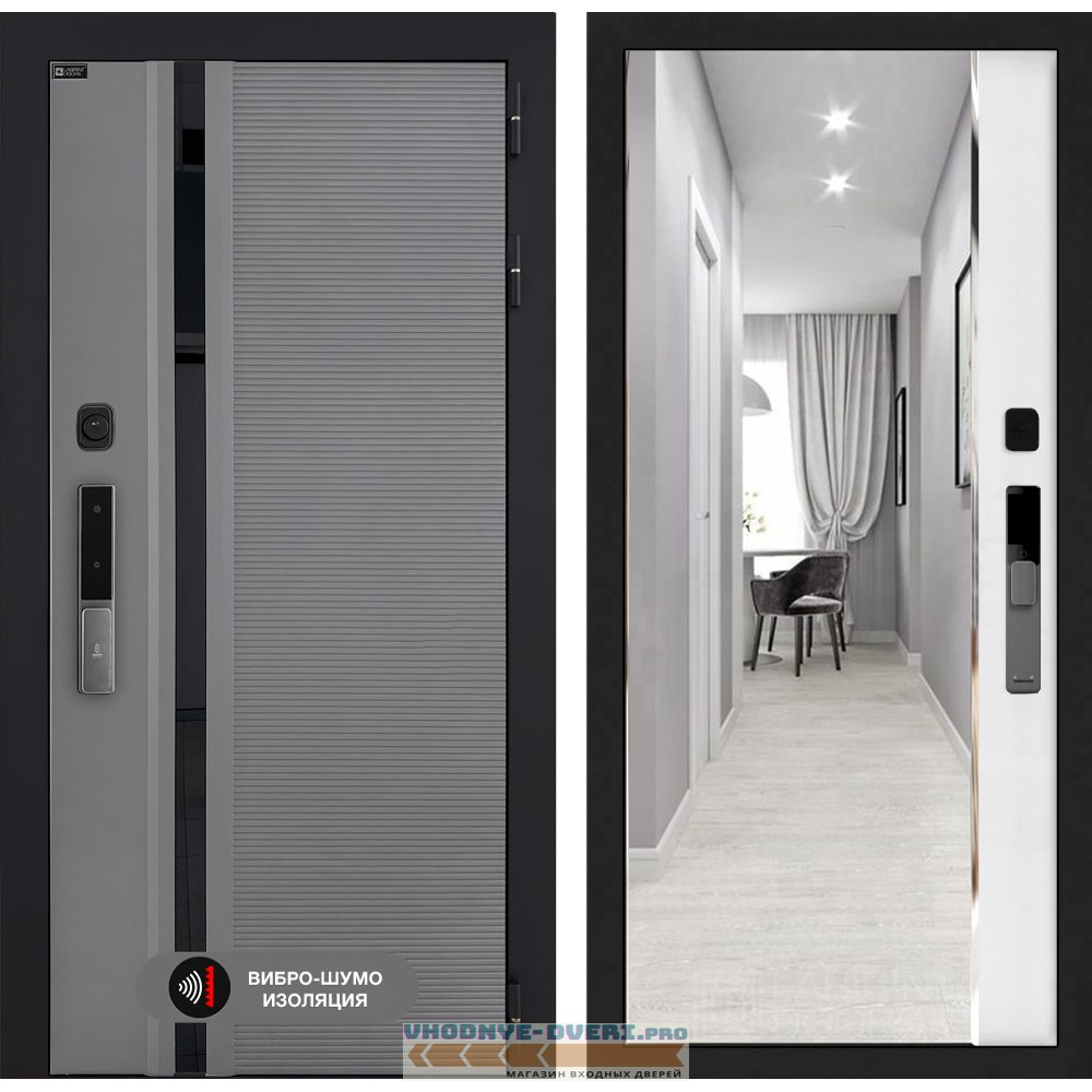 Входная дверь Пиано Смарт 2.0 с зеркалом Панорама - Белый софт