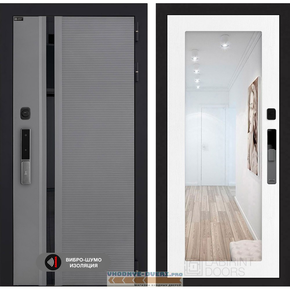 Входная дверь Пиано Смарт 2.0 с зеркалом 18 - Белое дерево