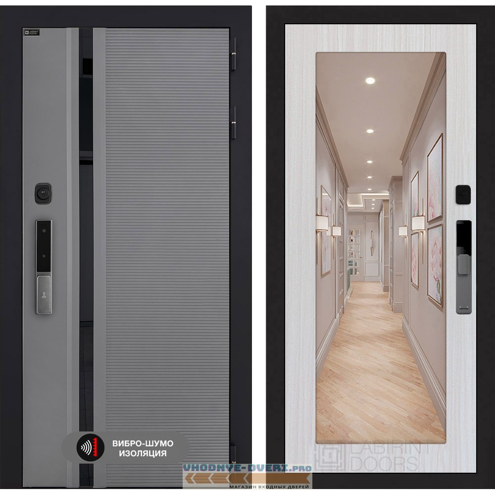 Входная дверь Пиано Смарт 2.0 с зеркалом 18 - Сандал белый