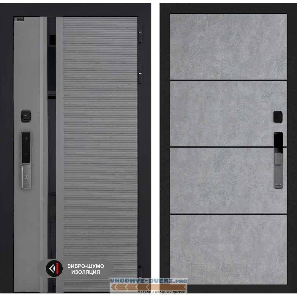 Входная дверь Пиано Смарт 2.0 панель 25 - Бетон светлый, черный молдинг