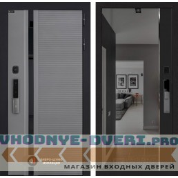 Входная дверь Пиано Смарт 2.0 с зеркалом (тонированное) Панорама - Черный кварц