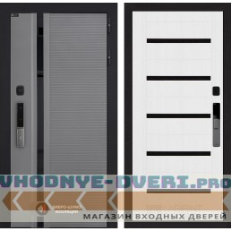 Входная дверь Пиано Смарт 2.0 панель 01 - Белое дерево, стекло черное