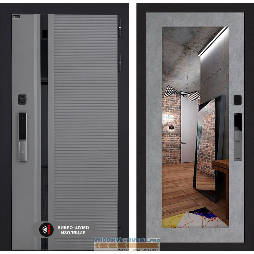 Входная дверь Пиано Смарт 2.0 с зеркалом 18 - Бетон светлый