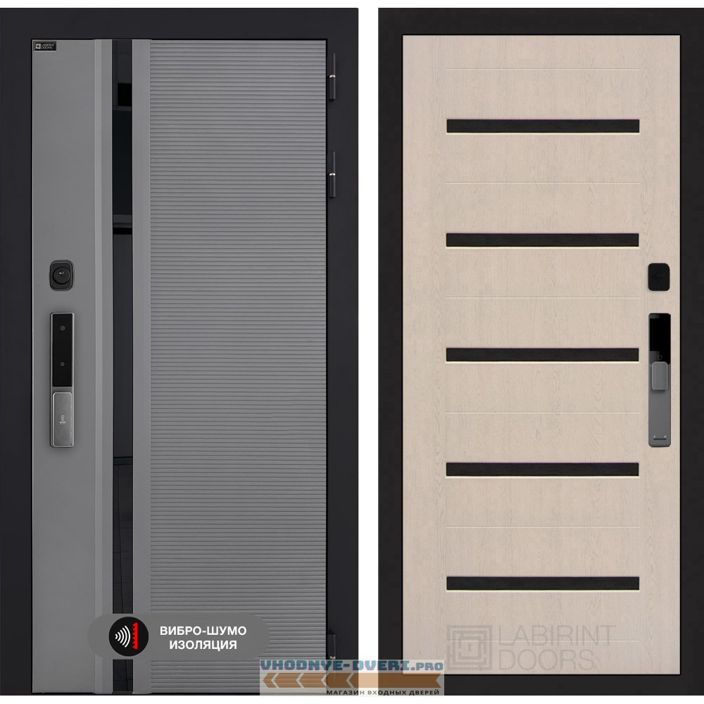 Входная дверь Пиано Смарт 2.0 панель 01 - Беленый дуб, стекло черное