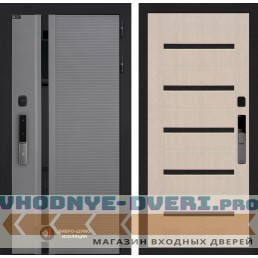 Входная дверь Пиано Смарт 2.0 панель 01 - Беленый дуб, стекло черное