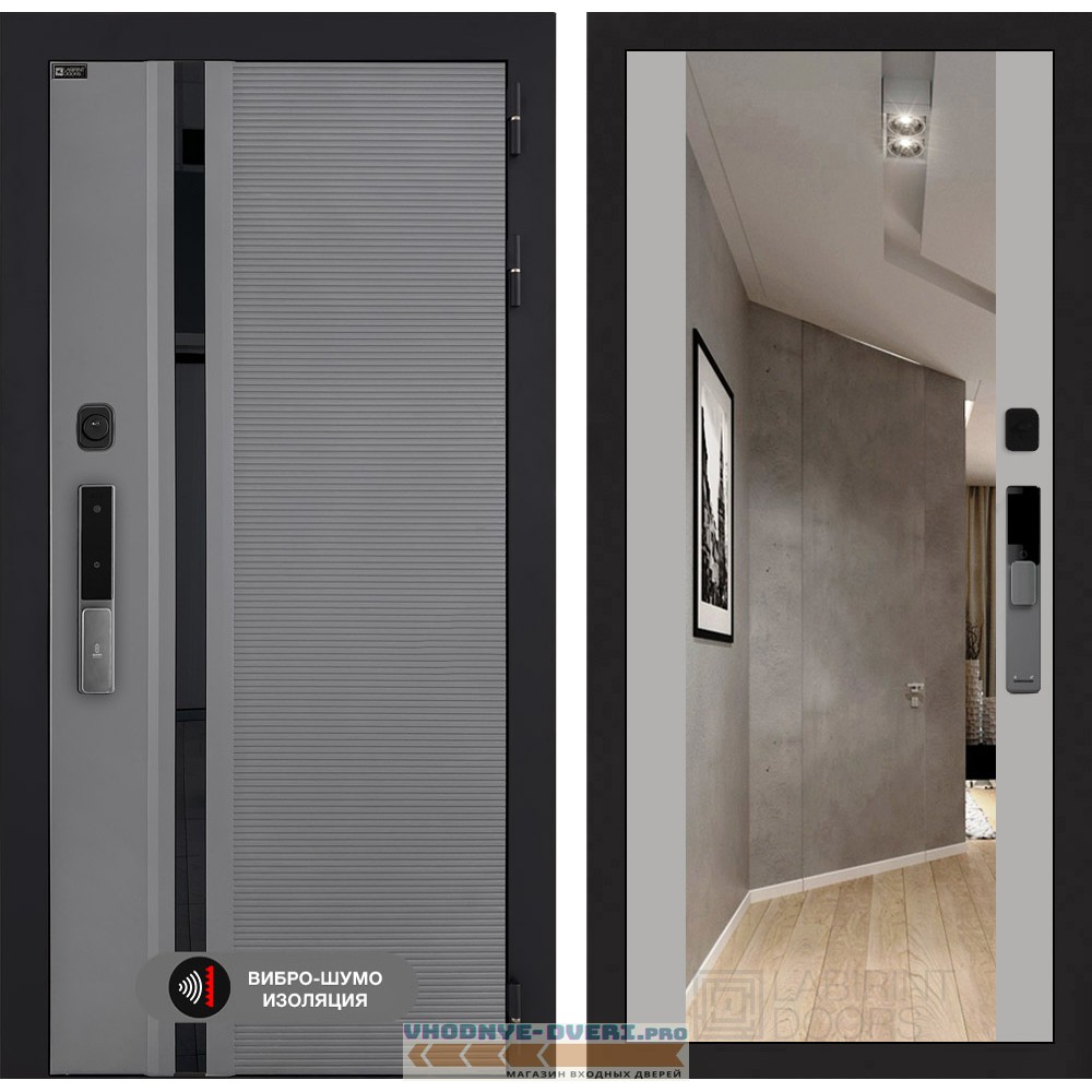 Входная дверь Пиано Смарт 2.0 с зеркалом Максимум - Грей софт