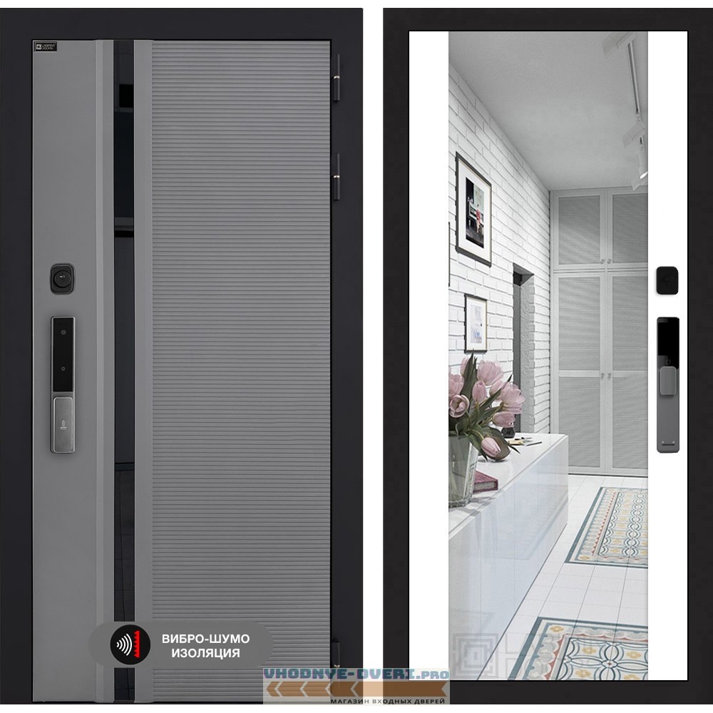 Входная дверь Пиано Смарт 2.0 с зеркалом Максимум - Белый софт