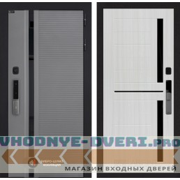 Входная дверь Пиано Смарт 2.0 панель 02 - Сандал белый, стекло черное