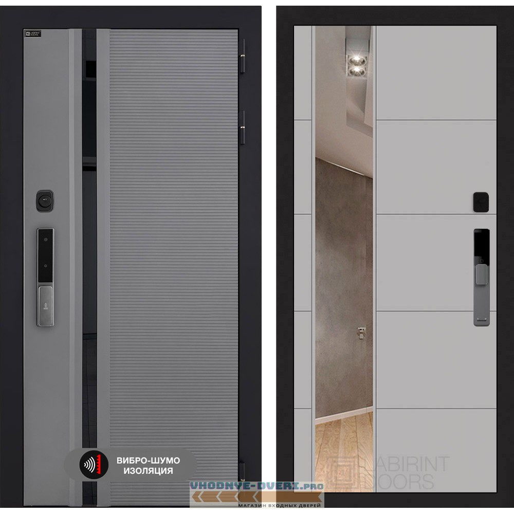 Входная дверь Пиано Смарт 2.0 с зеркалом 19 - Грей софт