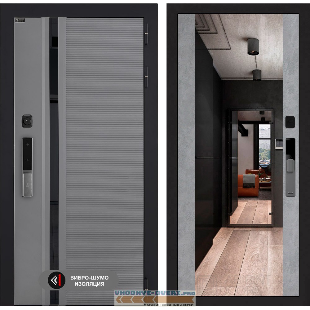 Входная дверь Пиано Смарт 2.0 с зеркалом Максимум - Бетон светлый