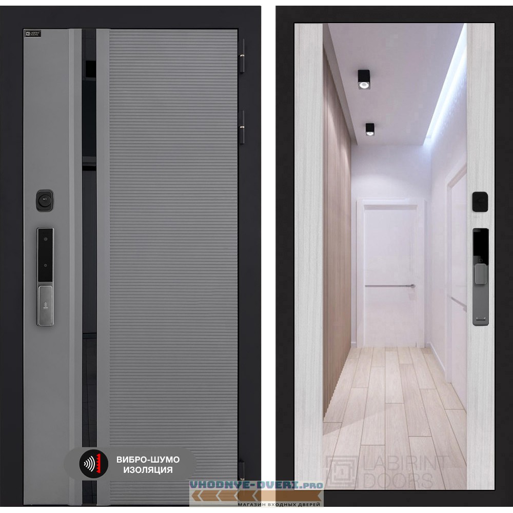 Входная дверь Пиано Смарт 2.0 с зеркалом Максимум - Сандал белый