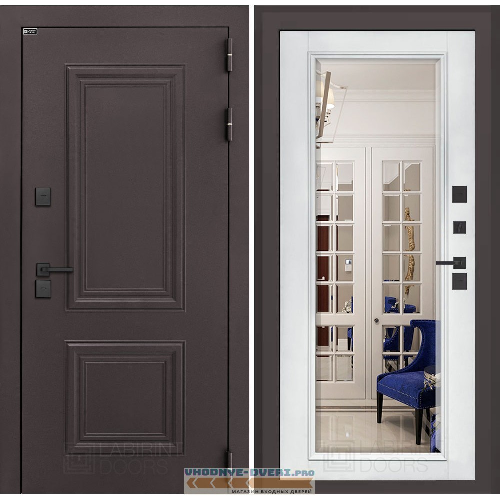 Входная дверь Полярис лайт с зеркалом Фацет - Белый софт