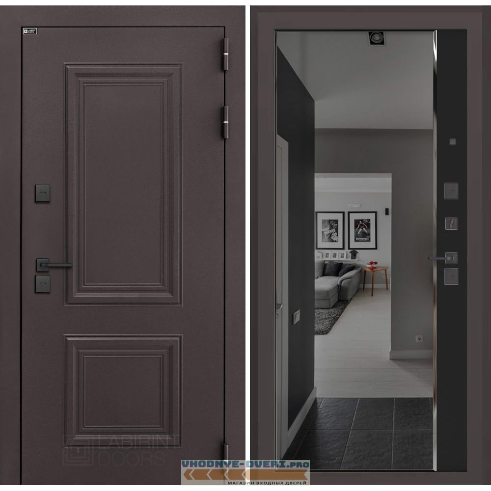 Входная дверь Полярис лайт с тонированным зеркалом Панорама - Черный кварц