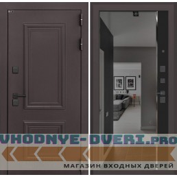 Входная дверь Полярис лайт с тонированным зеркалом Панорама - Черный кварц