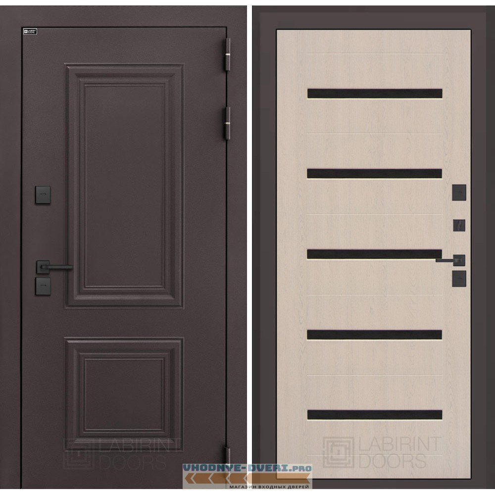 Входная дверь Полярис лайт 01 - Беленый дуб, стекло черное