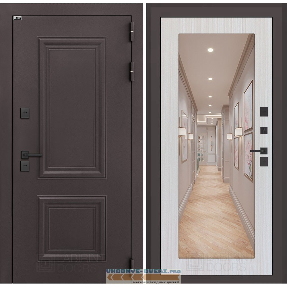 Входная дверь Полярис лайт с зеркалом 18 - Сандал белый