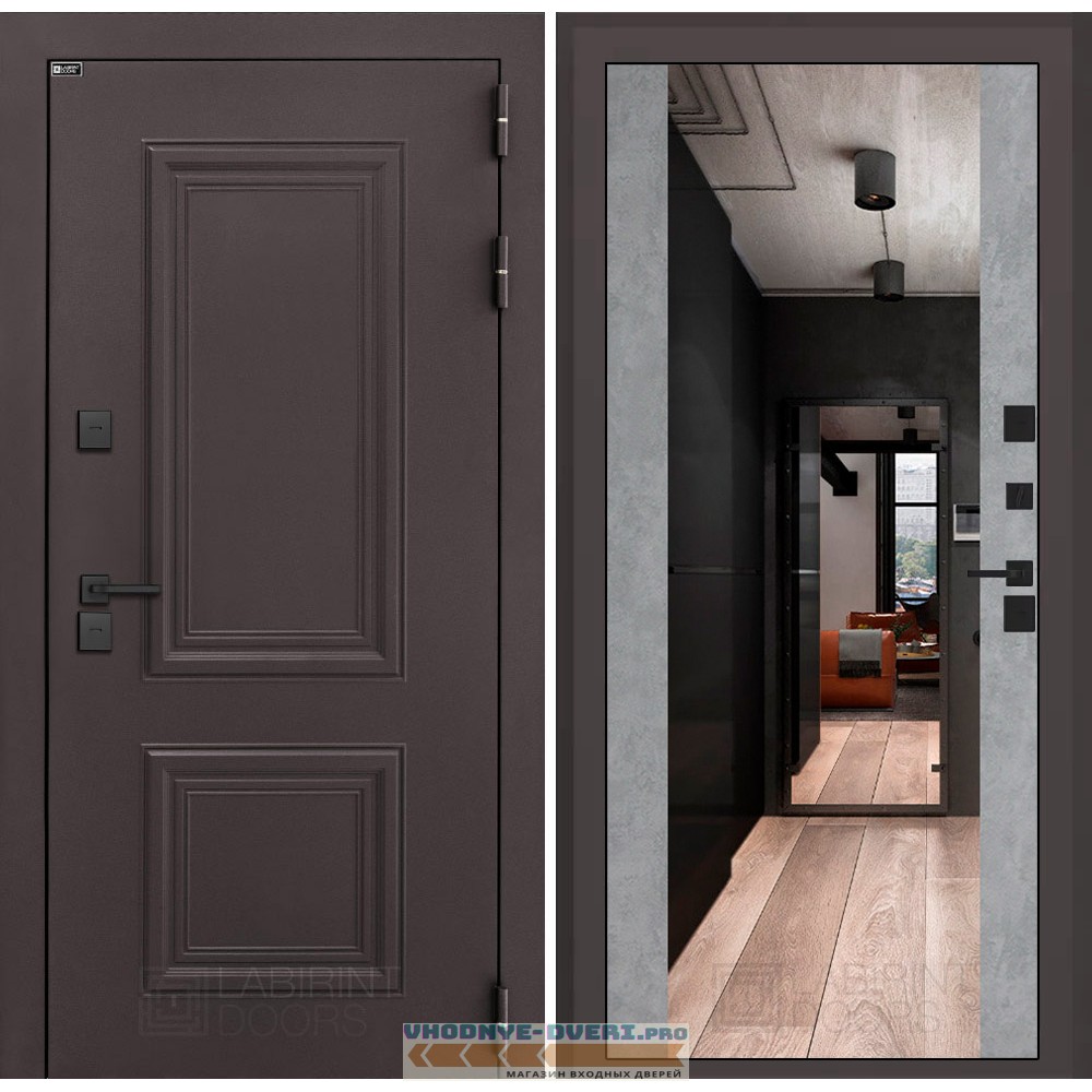 Входная дверь Полярис лайт с Зеркалом Максимум - Бетон светлый