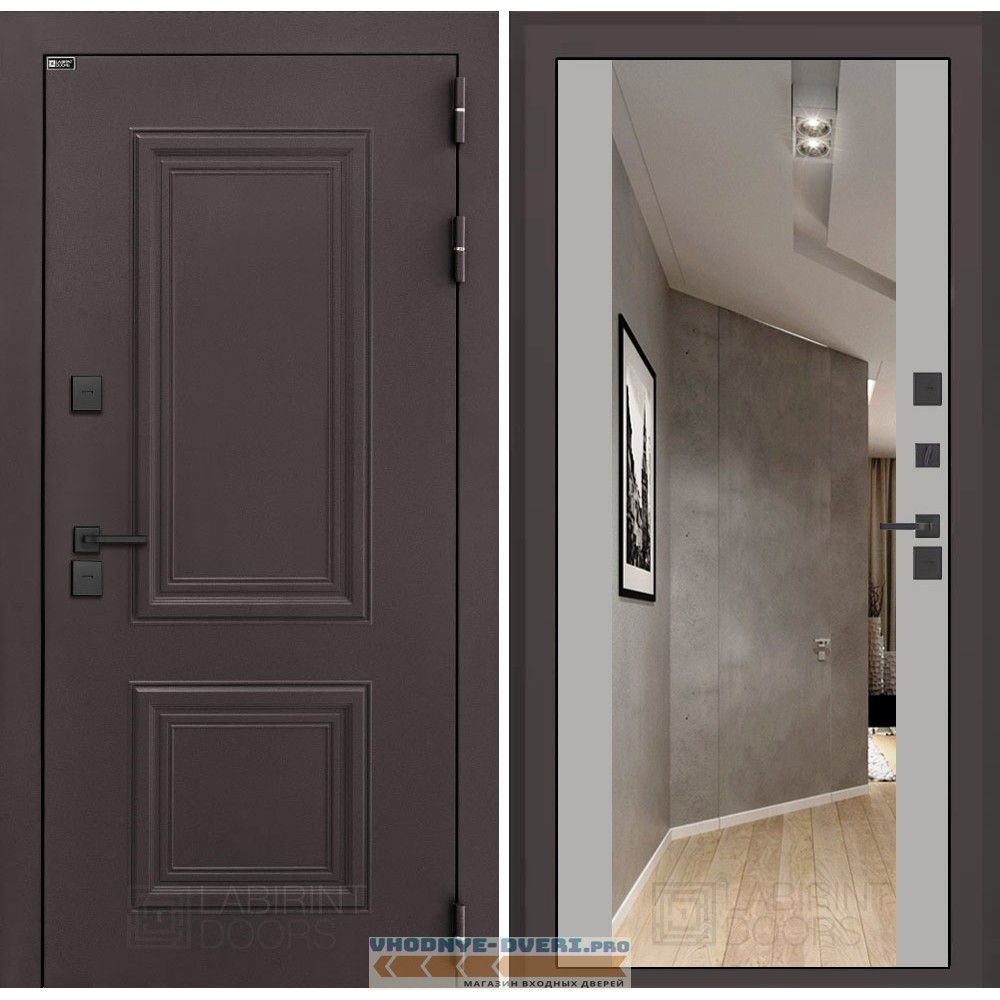 Входная дверь Полярис лайт с Зеркалом Максимум - Грей софт