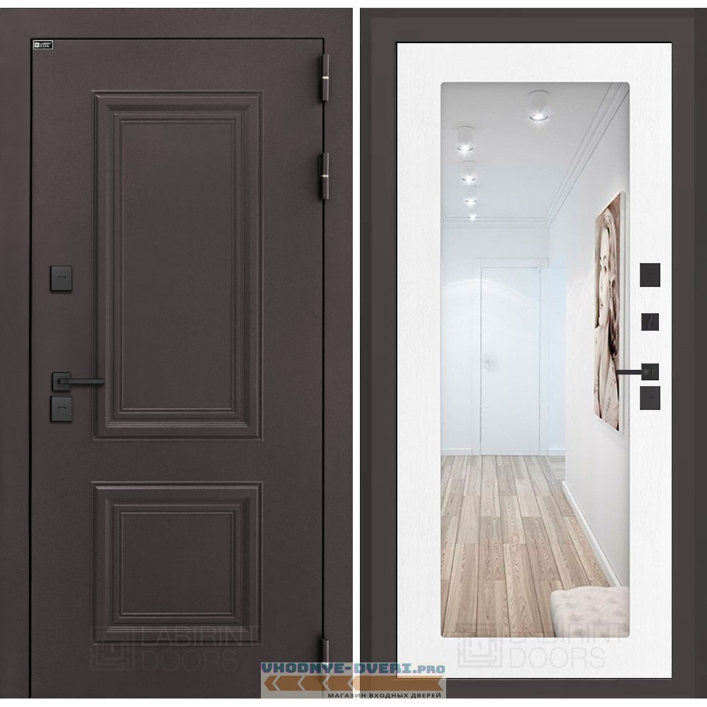 Входная дверь Полярис лайт с зеркалом 18 - Белое дерево