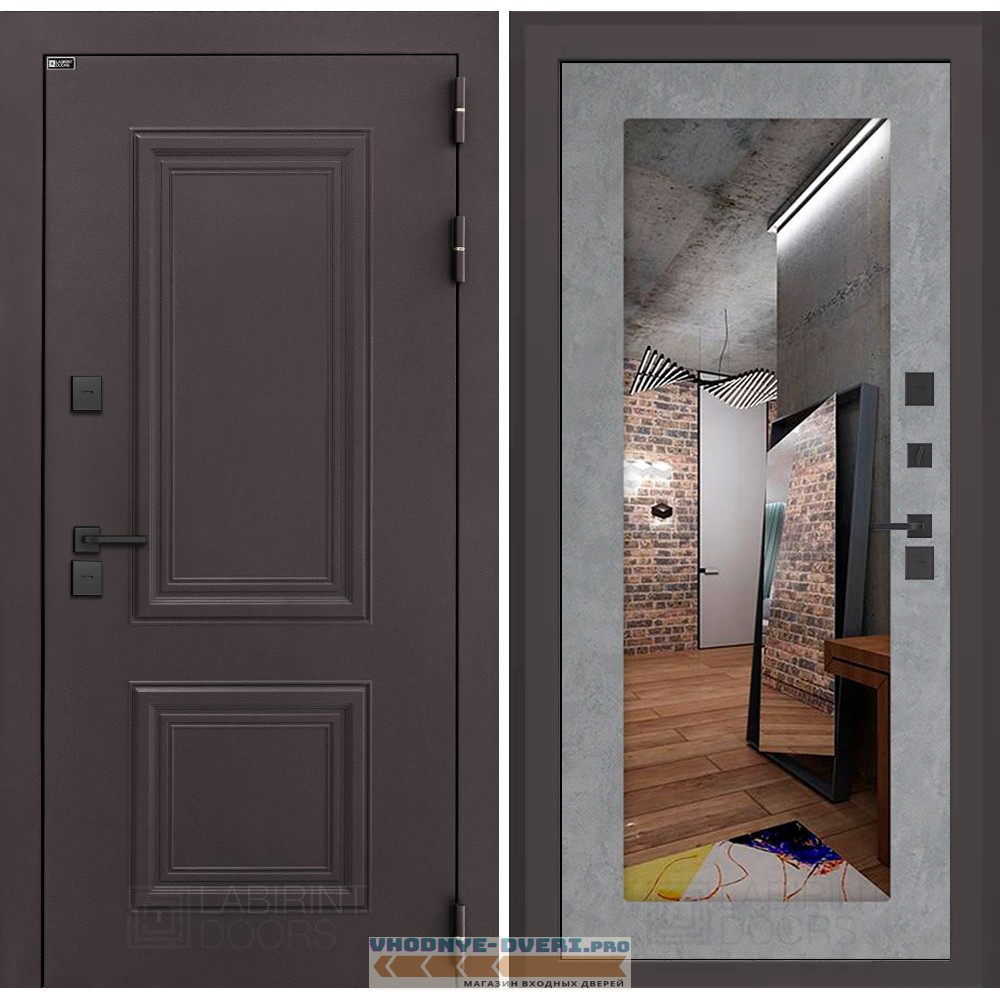 Входная дверь Полярис лайт с зеркалом 18 - Бетон светлый