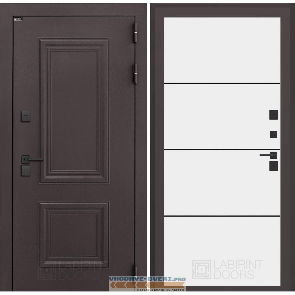 Входная дверь Полярис лайт 25 - Белый софт, черный молдинг