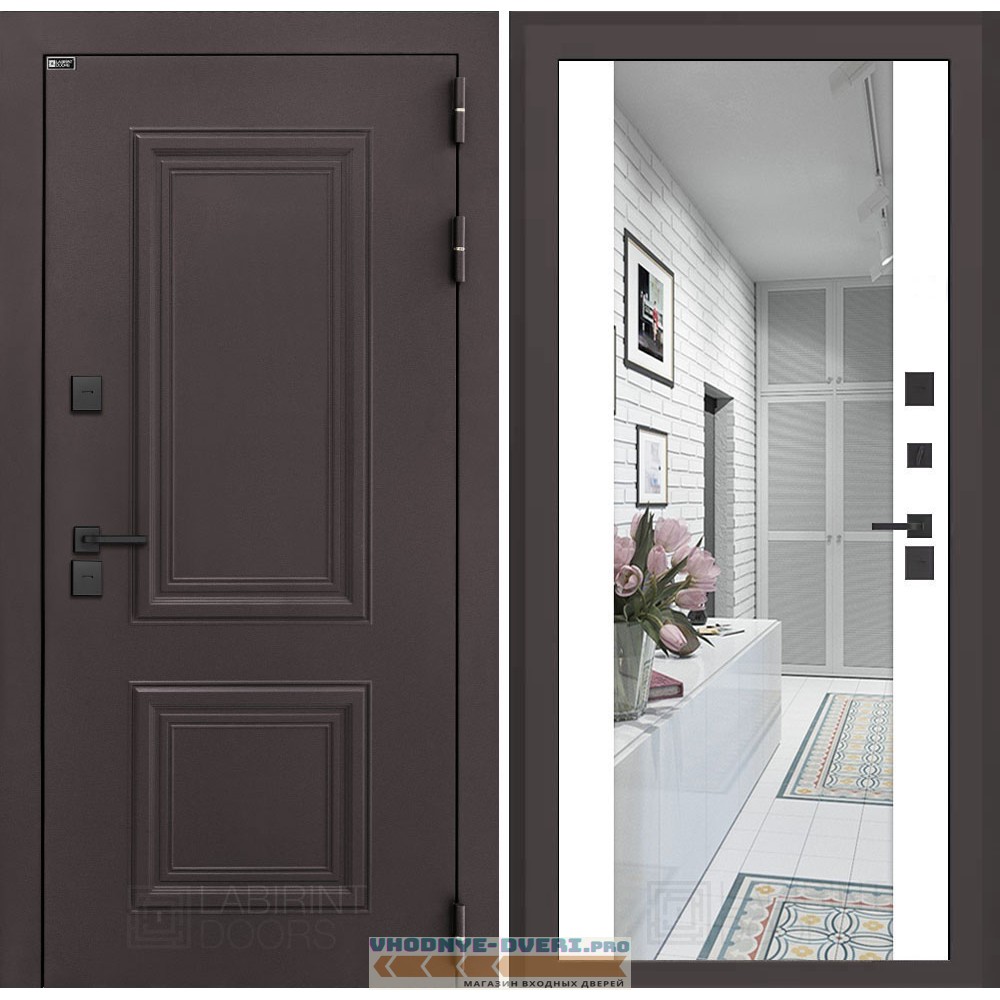 Входная дверь Полярис лайт с зеркалом Максимум - Белый софт