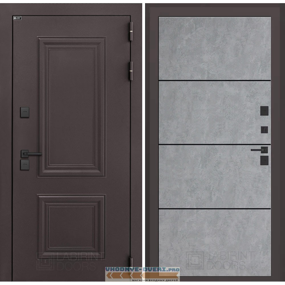 Входная дверь Полярис лайт 25 - Бетон светлый, черный молдинг