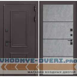 Входная дверь Полярис лайт 25 - Бетон светлый, черный молдинг