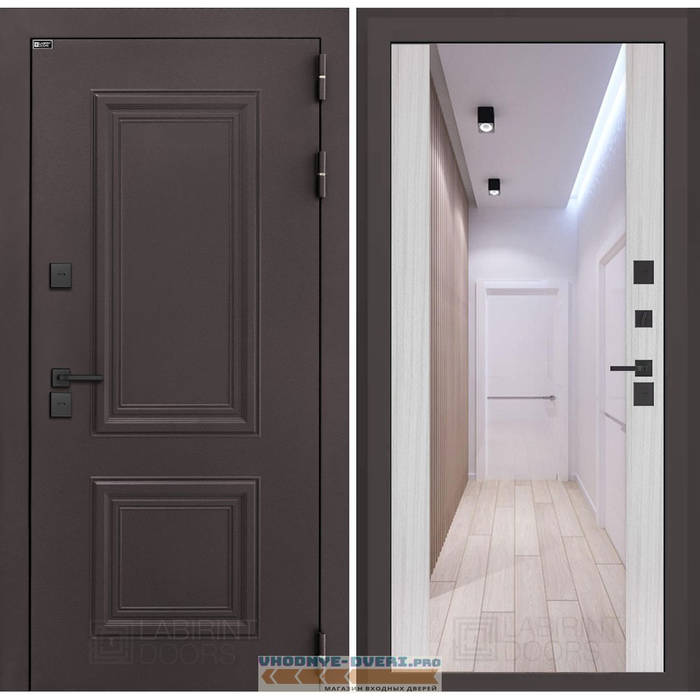 Входная дверь Полярис лайт с зеркалом Максимум - Сандал белый