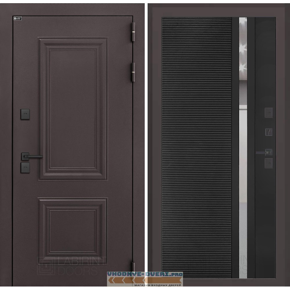 Входная дверь Полярис лайт 31 - Черный кварц, зеркальная вставка с тонировкой