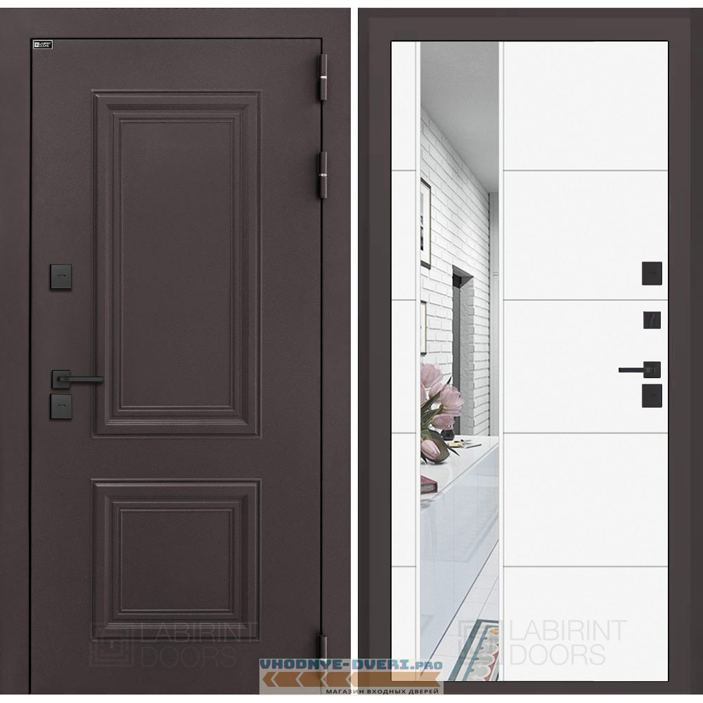 Входная дверь Полярис лайт с Зеркалом 19 - Белый софт